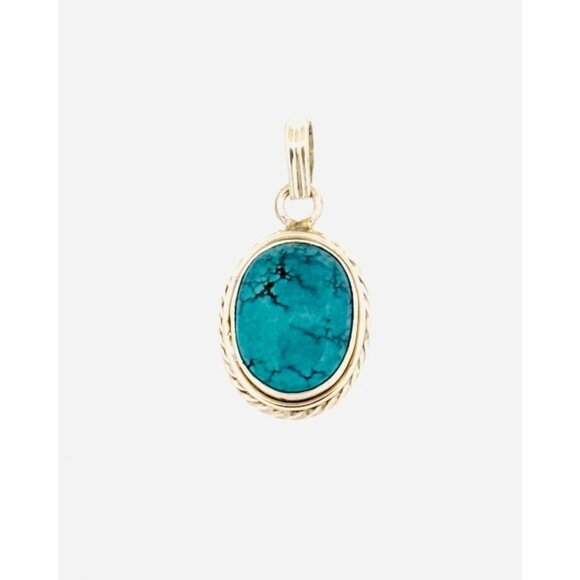 Designer Jewelry - Vintage Sterling Silver 925 Turquoise Oval Pendant, No Chain, 9.0g Southwestern